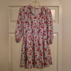 Floral Kids Casual Dress - Red and Blue